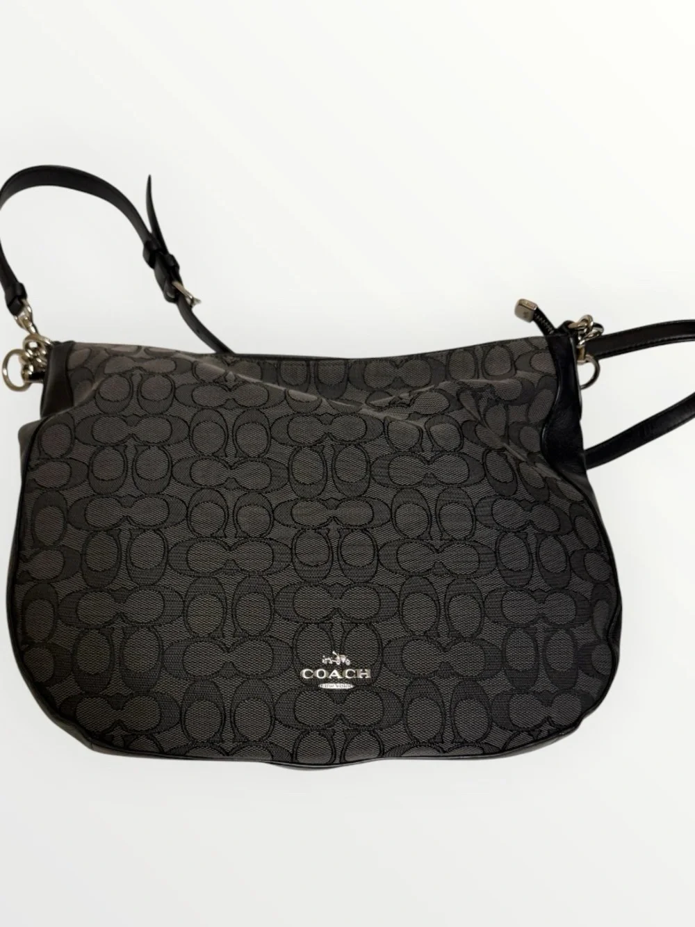 Coach Black and Gray Signature Hobo Shoulder Bag